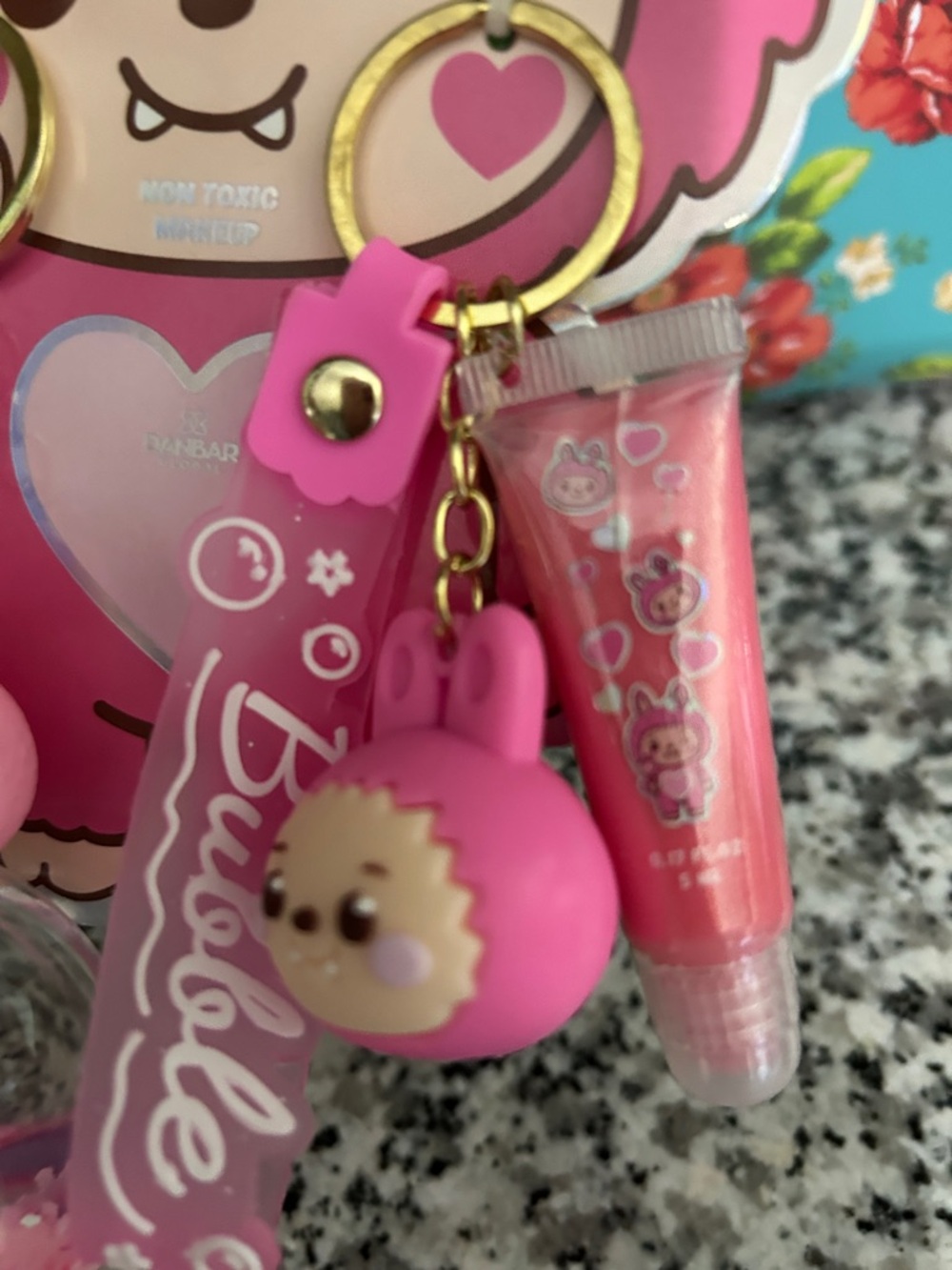 Pink Kids Keychain Set – 2-Pack Playful Bubble & Baby Charms - Picture 4 of 7